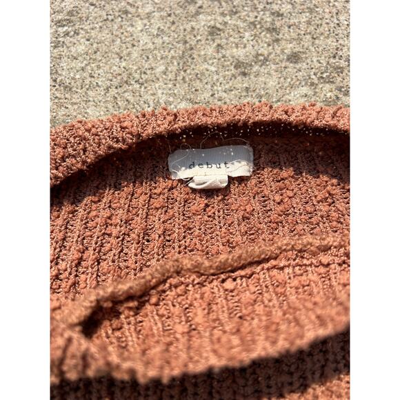 Debut Sweater Women Size Large Brown Cream Blue Long Sleeve Crop Balloon Sleeve - Picture 3 of 4